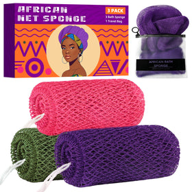 BHYTAKI three-piece net sponge gift box showing colors and benefits