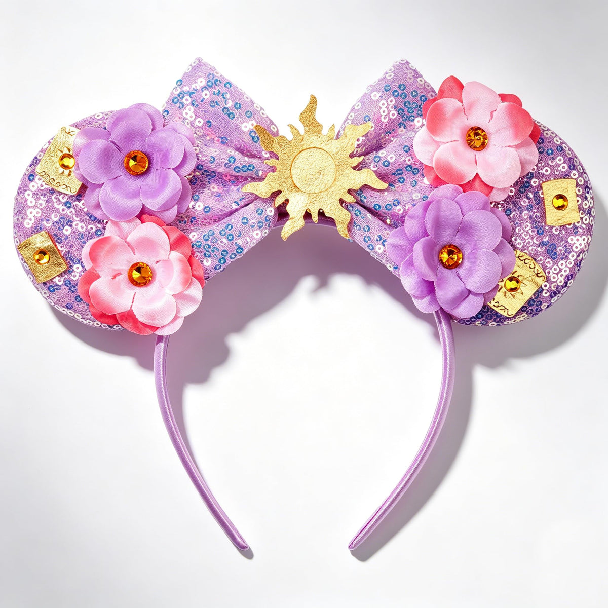 bianbaistar front view showing purple sequin mouse ears and bow, adds playful sparkle
