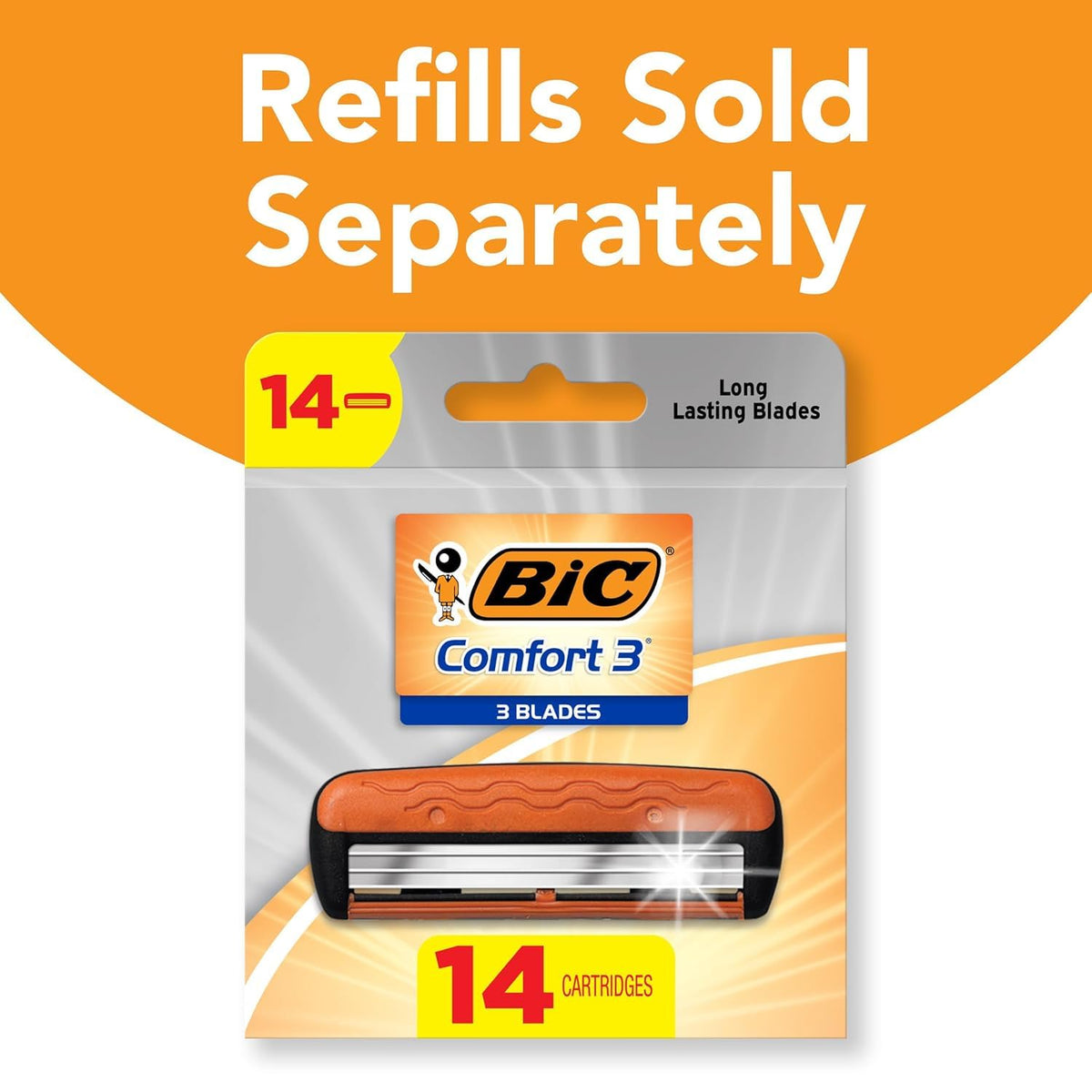 BIC Comfort 3 three-blade cartridge detail showing lubricating strip glide