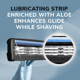 BIC Flex 3 lubricating strip close-up with aloe and vitamin E for smoother glide