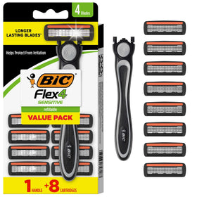 BIC Flex 4 front packaging showing kit and included cartridges for easy selection