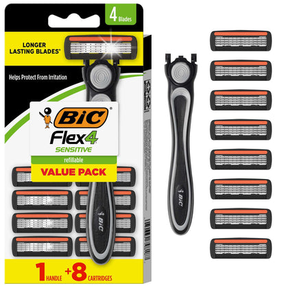 BIC Flex 4 front packaging showing kit and included cartridges for easy selection