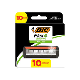 BIC Flex 4 front packaging showing 10 refill cartridges and benefits