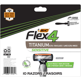 BIC Flex 4 Sensitive front packaging showing 10 disposable razors and benefits