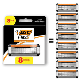 BIC front packaging showing eight Flex 5 cartridges and value