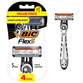 BIC Flex 5 front packaging showing 4-pack convenience and value