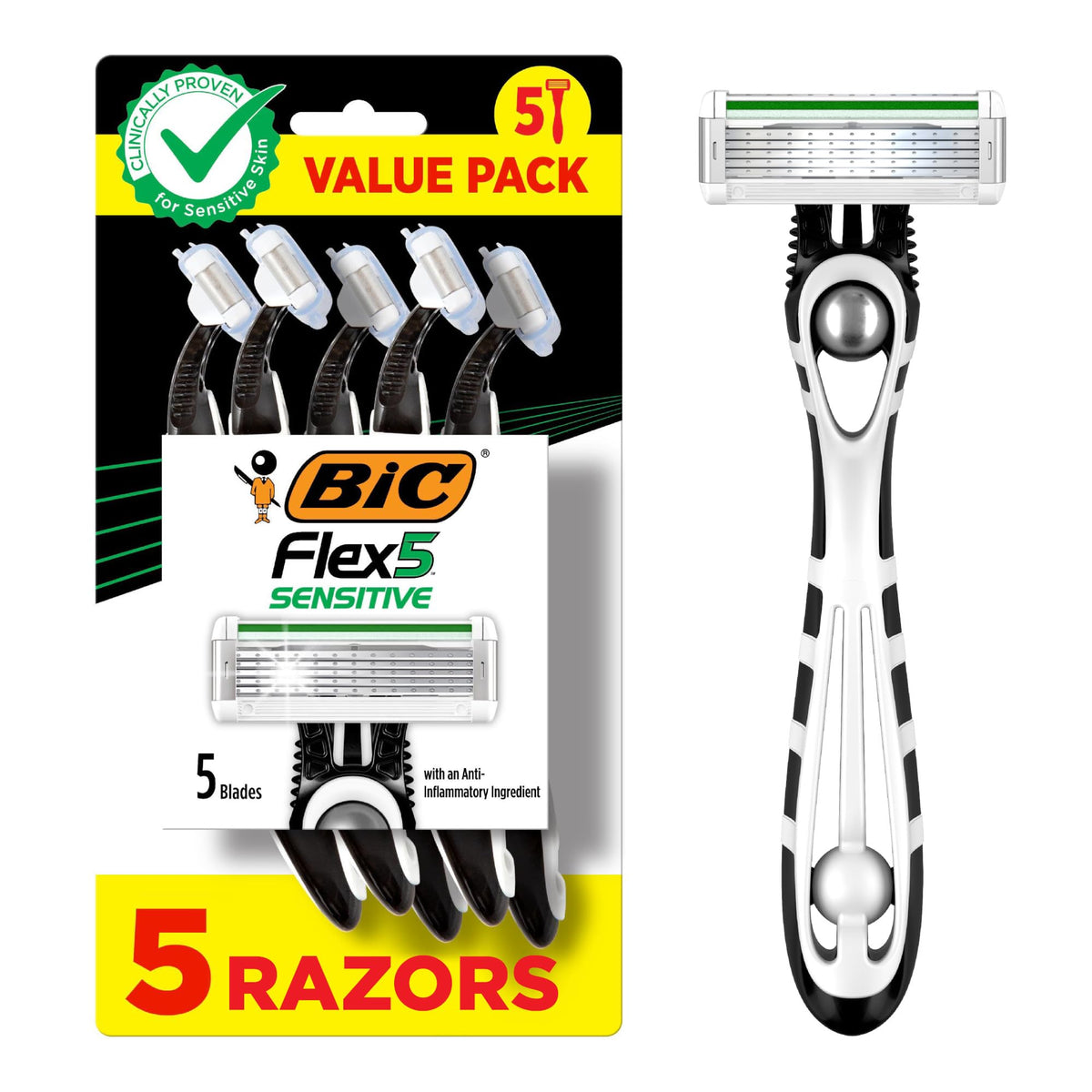 BIC Flex 5 pack front view showing packaging and razor count for convenience