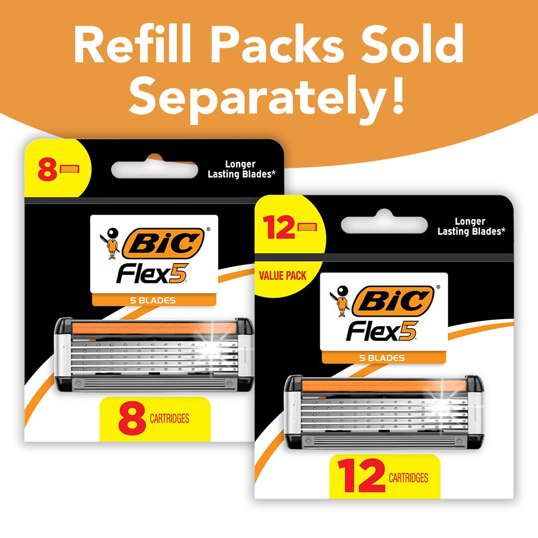 BIC Flex 5 next to ruler showing handle and cartridge size for scale