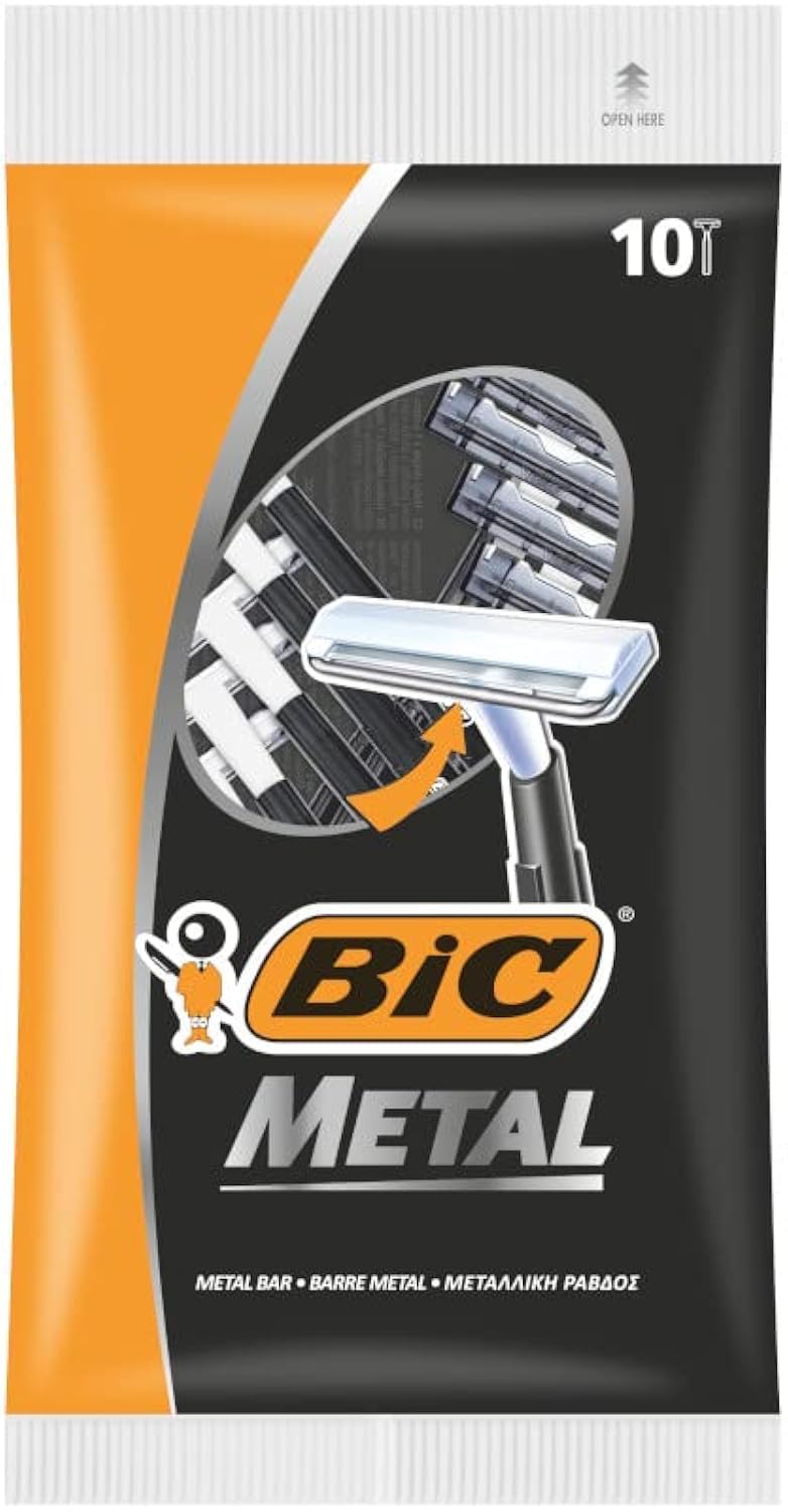 BIC metal front packaging showing ten razors and brand visibility for easy selection