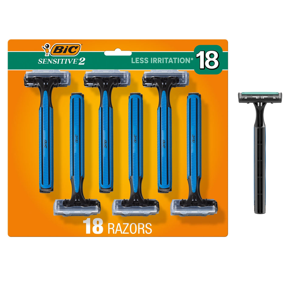BIC Sensitive 2 front packaging showing 18-pack and convenience