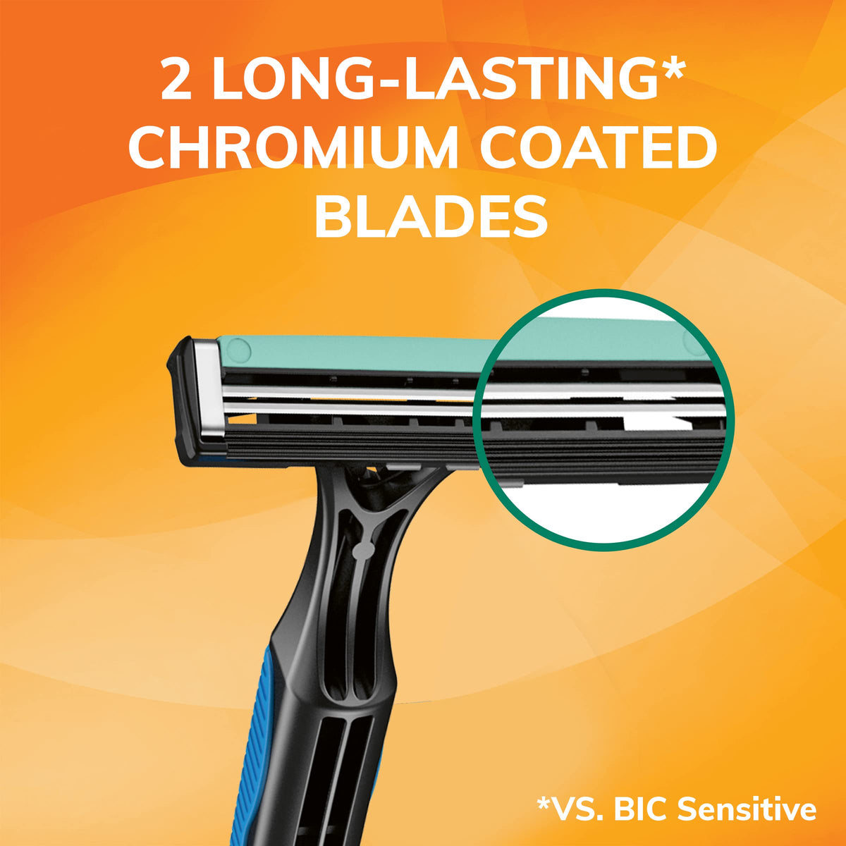 BIC Sensitive 2 lubricating strip close-up with aloe and vitamin E