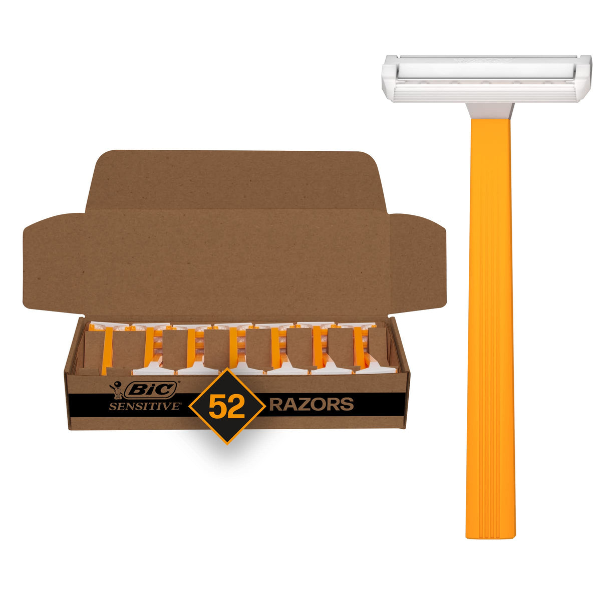 BIC Sensitive front packaging showing 52-count bulk value and convenience