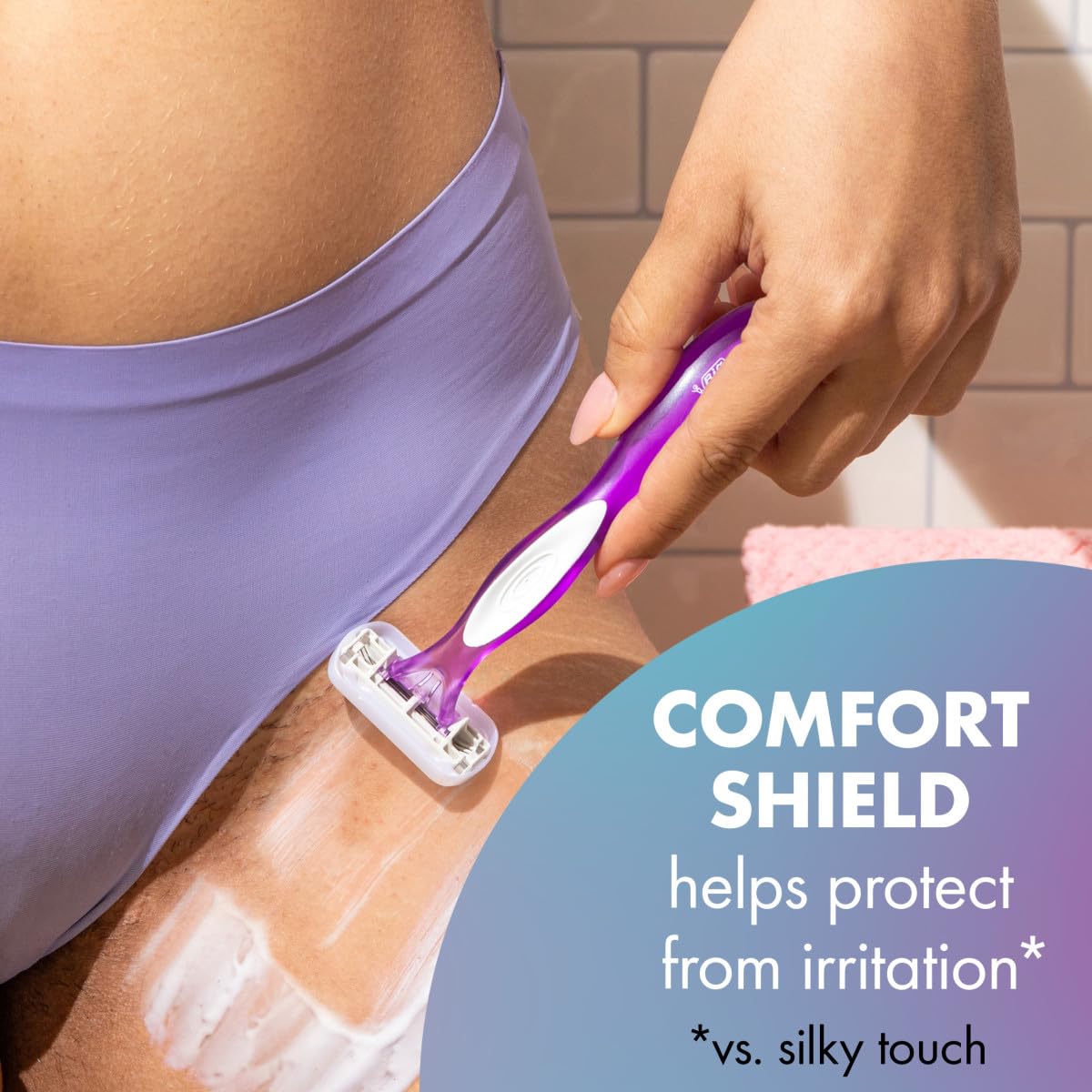 BIC Soleil 3 Sensitive razor in use on a leg demonstrating smooth glide and coverage