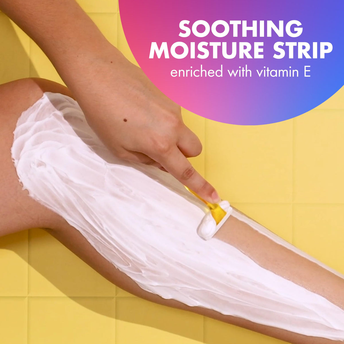 BIC Soleil razor in use shaving a leg for a close smooth result