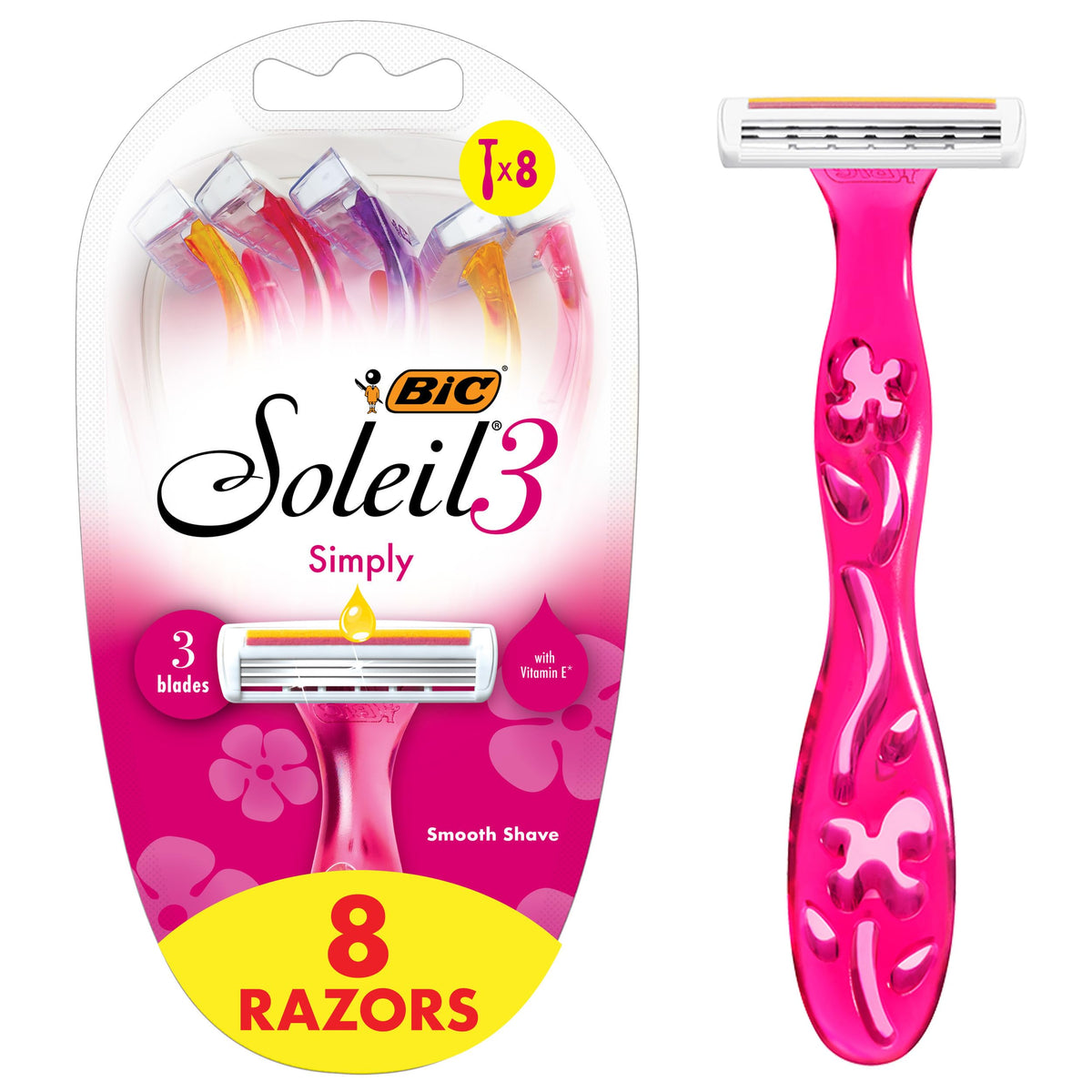 BIC Soleil 3 front packaging showing eight razors, convenient for students