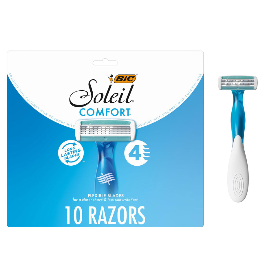 BIC Soleil 4 front packaging showing ten razors and brand convenience