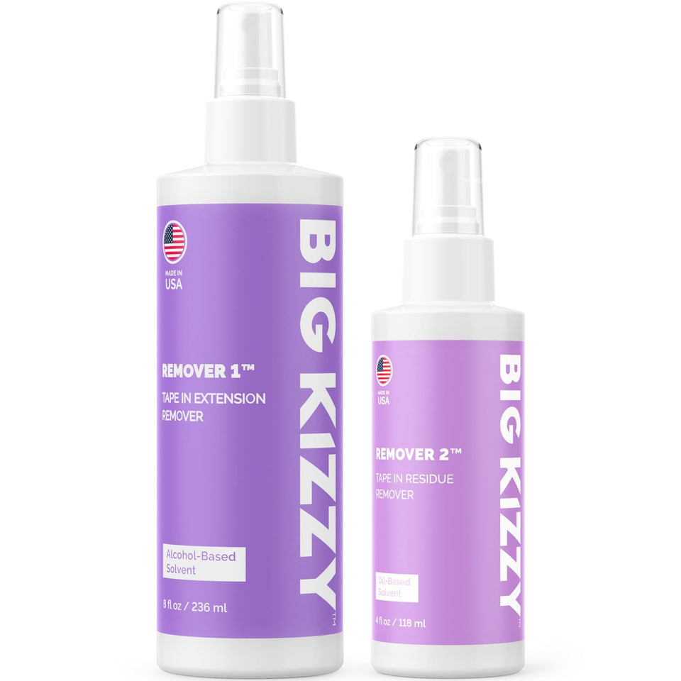 Big Kizzy front packaging showing both remover bottles and clear product pairing benefits