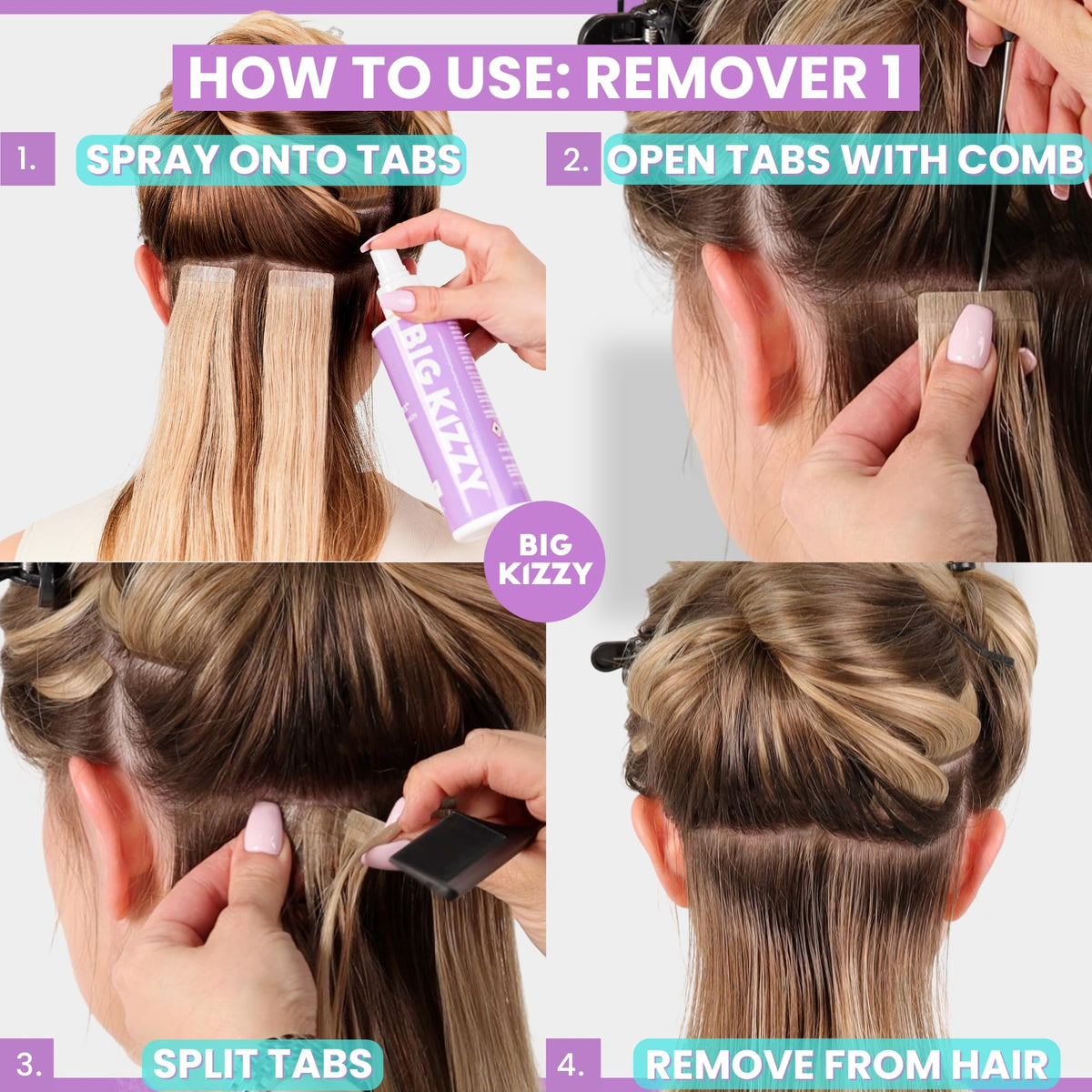 Big Kizzy loosening tape edge to lift wefts intact and protect hair
