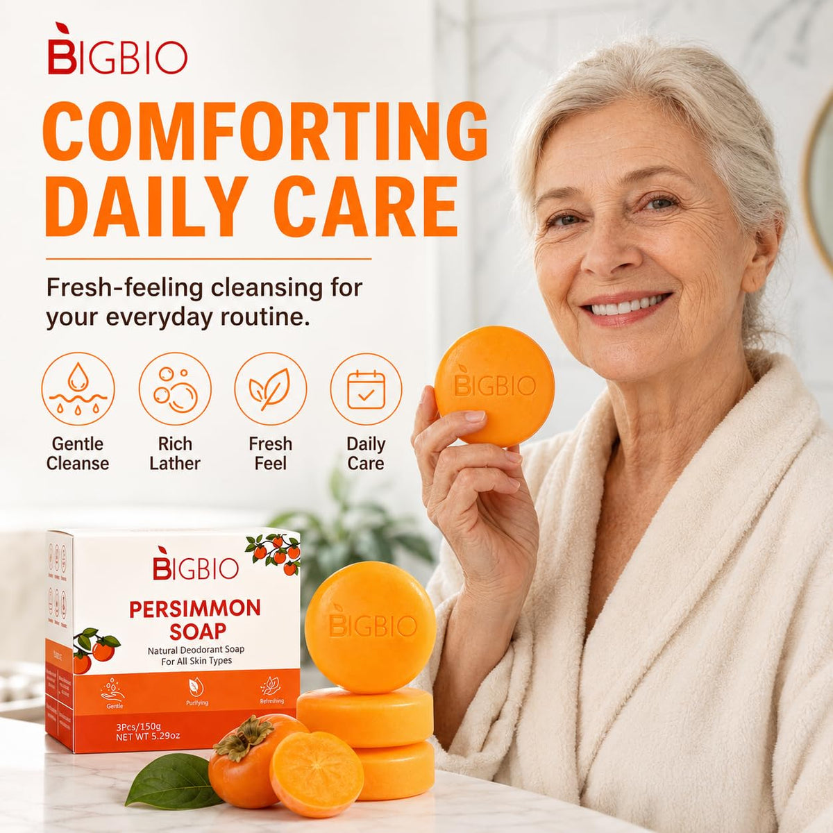 BIGBIO lathered foam in hand demonstrating mild cleansing and quick odor removal