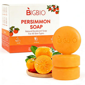 BIGBIO front packaging showing the 3-piece persimmon soap set and clear benefits