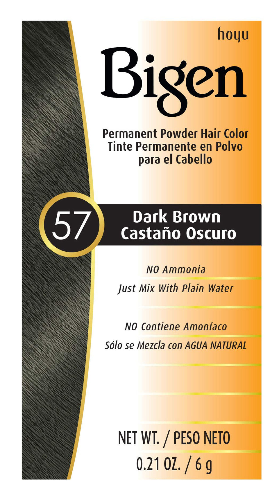 Bigen front packaging showing six dark brown powder units and benefits