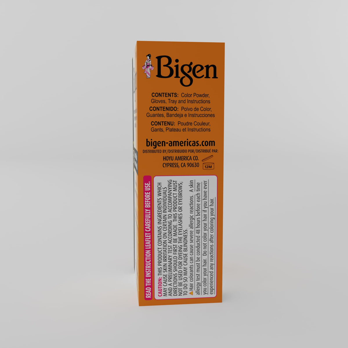 Bigen label close-up showing instructions and ammonia-free benefit