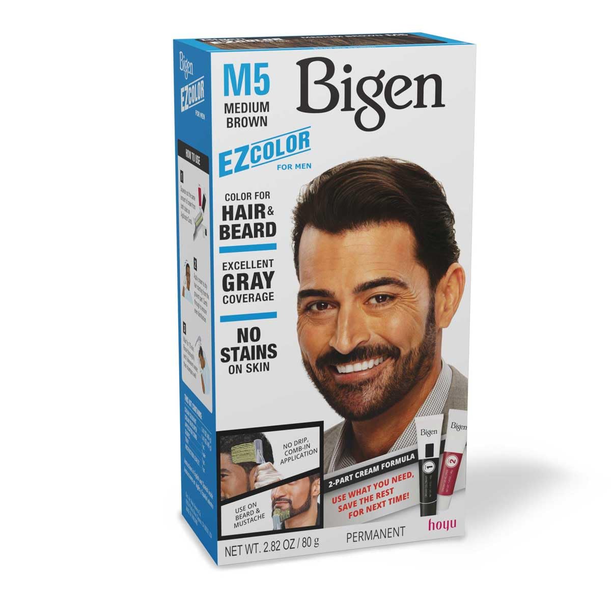 Bigen applied to beard during grooming for natural-looking coverage