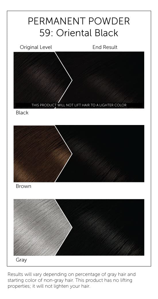 Bigen Oriental Black in-use application on hair demonstrating even black coverage and visible gray concealment