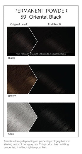 Bigen Oriental Black in-use application on hair demonstrating even black coverage and visible gray concealment