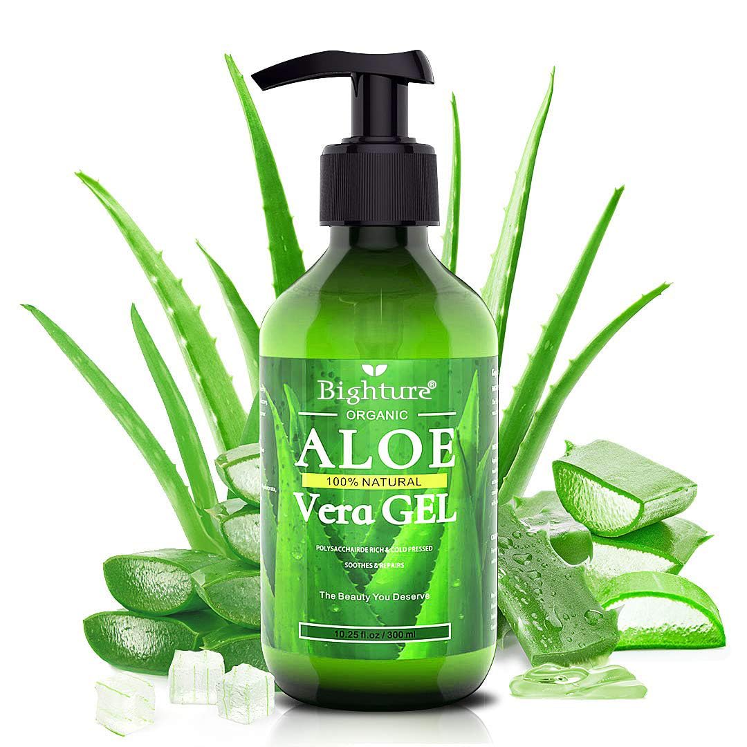 BIGHTURE front packaging showing full aloe gel bottle and benefits