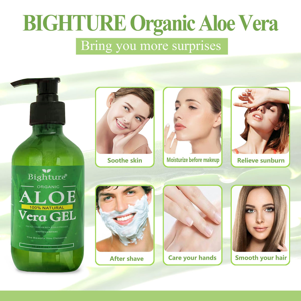 BIGHTURE open jar top view showing smooth aloe gel consistency