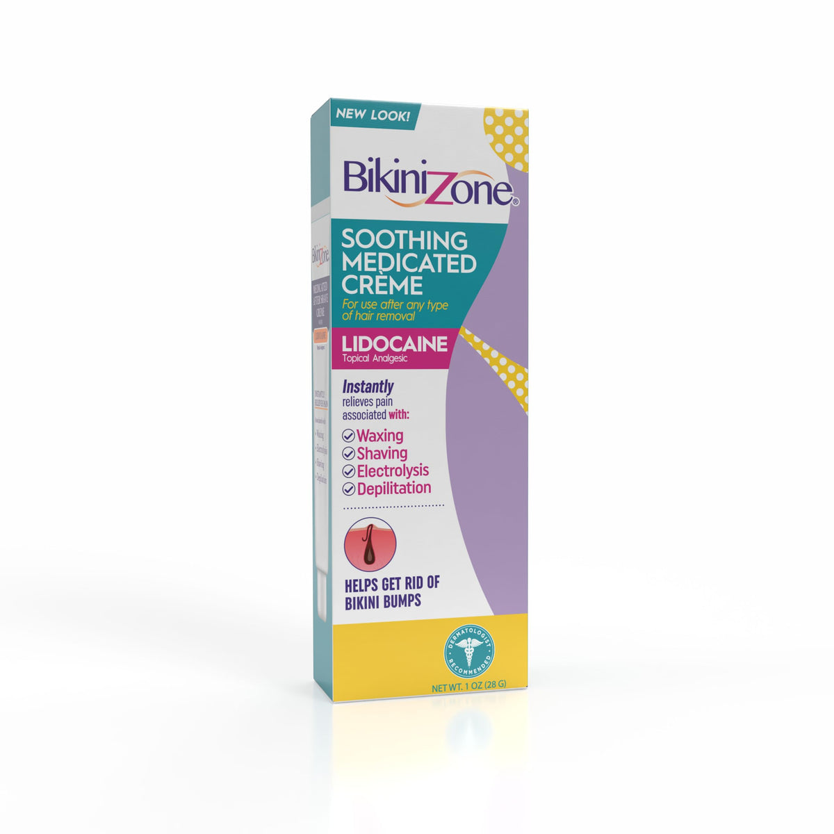 Bikini Zone front packaging showing calming after-shave benefits