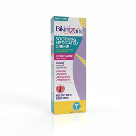 Bikini Zone front packaging showing calming after-shave benefits