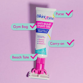 Bikini Zone product in a beach bag depicting quick touch-ups and on-the-go confidence