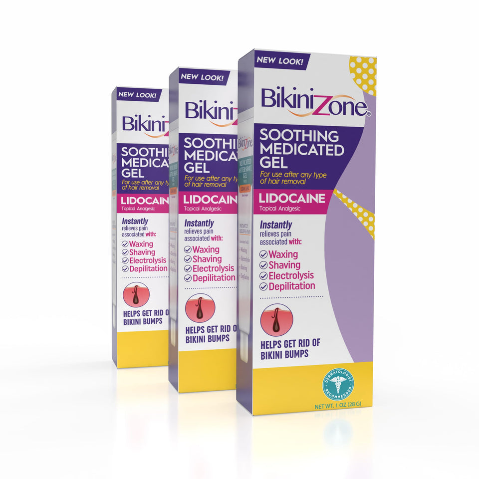 Bikini Zone front packaging showing product name and relief benefits