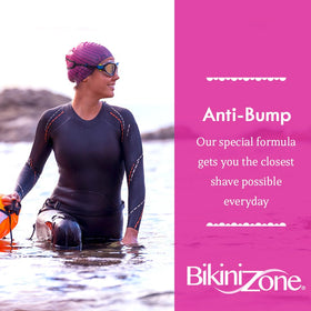 Bikini Zone bottle in hand to show 5 oz size and portability