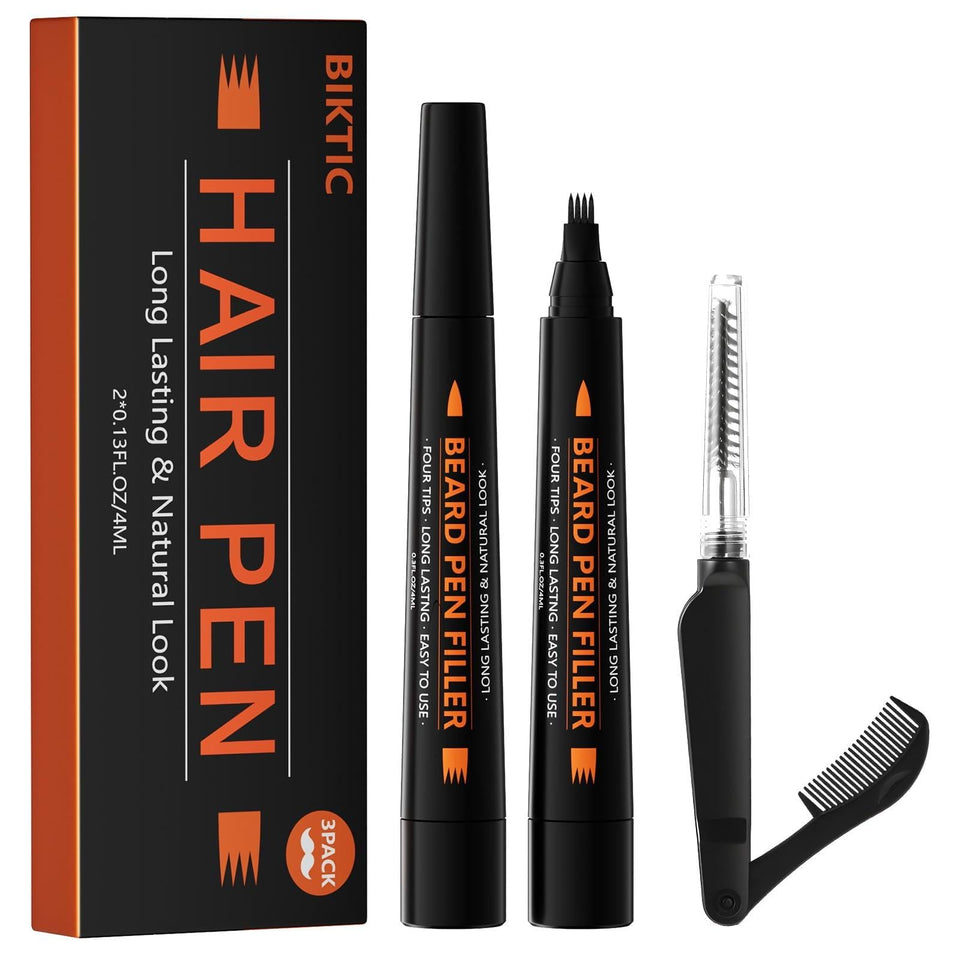 BIKTIC front packaging showing three black beard pencils and benefits