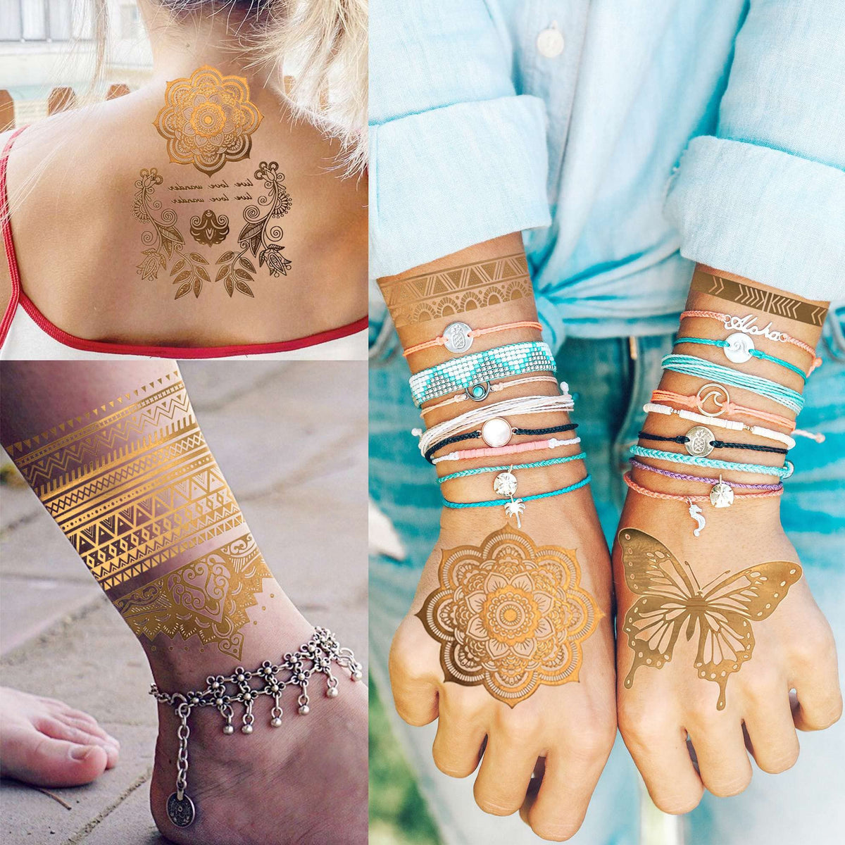 Bilizar tattoos on model at festival showing decorative sparkle and style boost