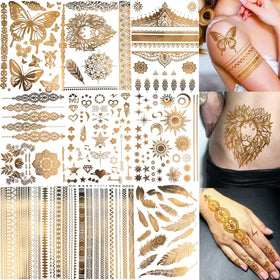 Bilizar front view nine sheets showing varied gold designs and benefit of selection
