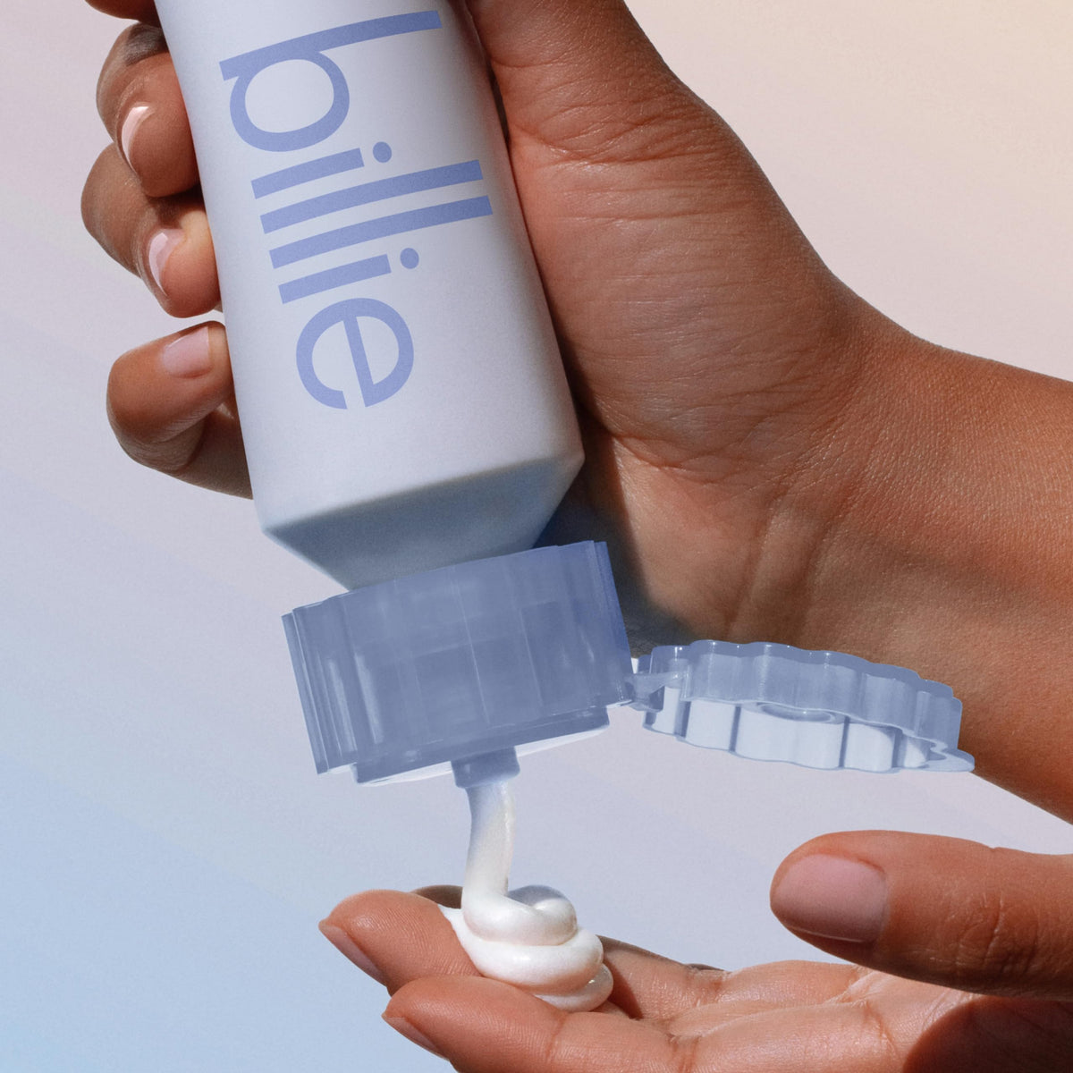 Billie 6.5 fl oz size comparison with hand for accurate scale and travel-friendly