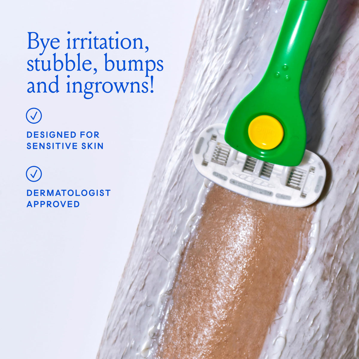 Billie razor with aloe lather highlighting moisturized glide
