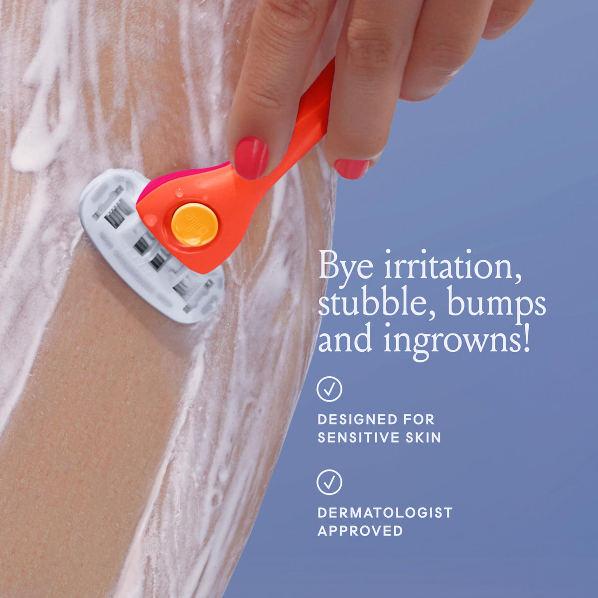 Billie razor creating soothing aloe lather on skin to reduce friction and irritation