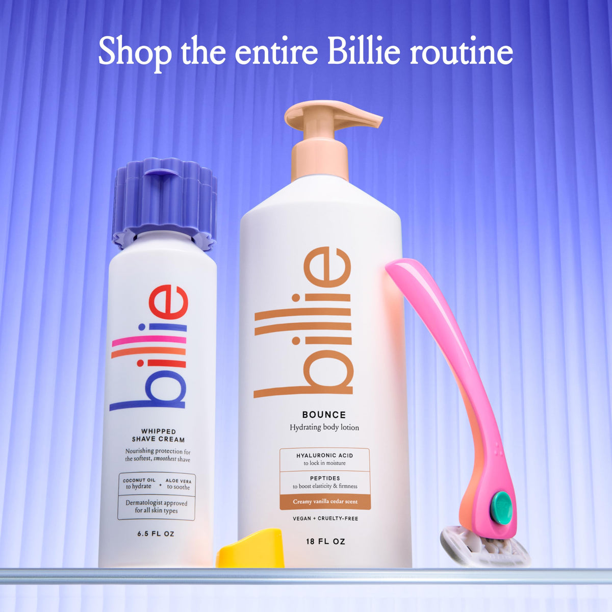 Billie Bounce applied during bathroom routine showing quick absorption benefit