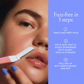 Billie step-by-step dermaplaning guide open to instructional photos