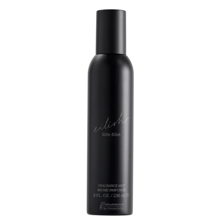 billie eilish front packaging showing gilded bottle and label, elegant display benefit
