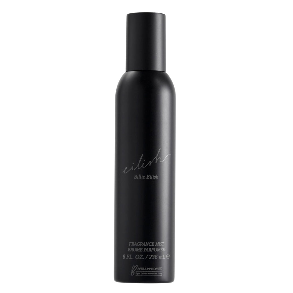 billie eilish front packaging showing gilded bottle and label, elegant display benefit