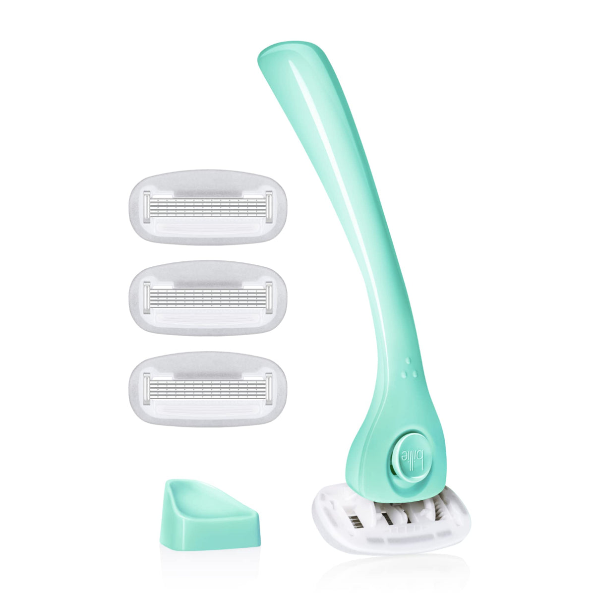 Billie front packaging in mint showing kit contents and benefits