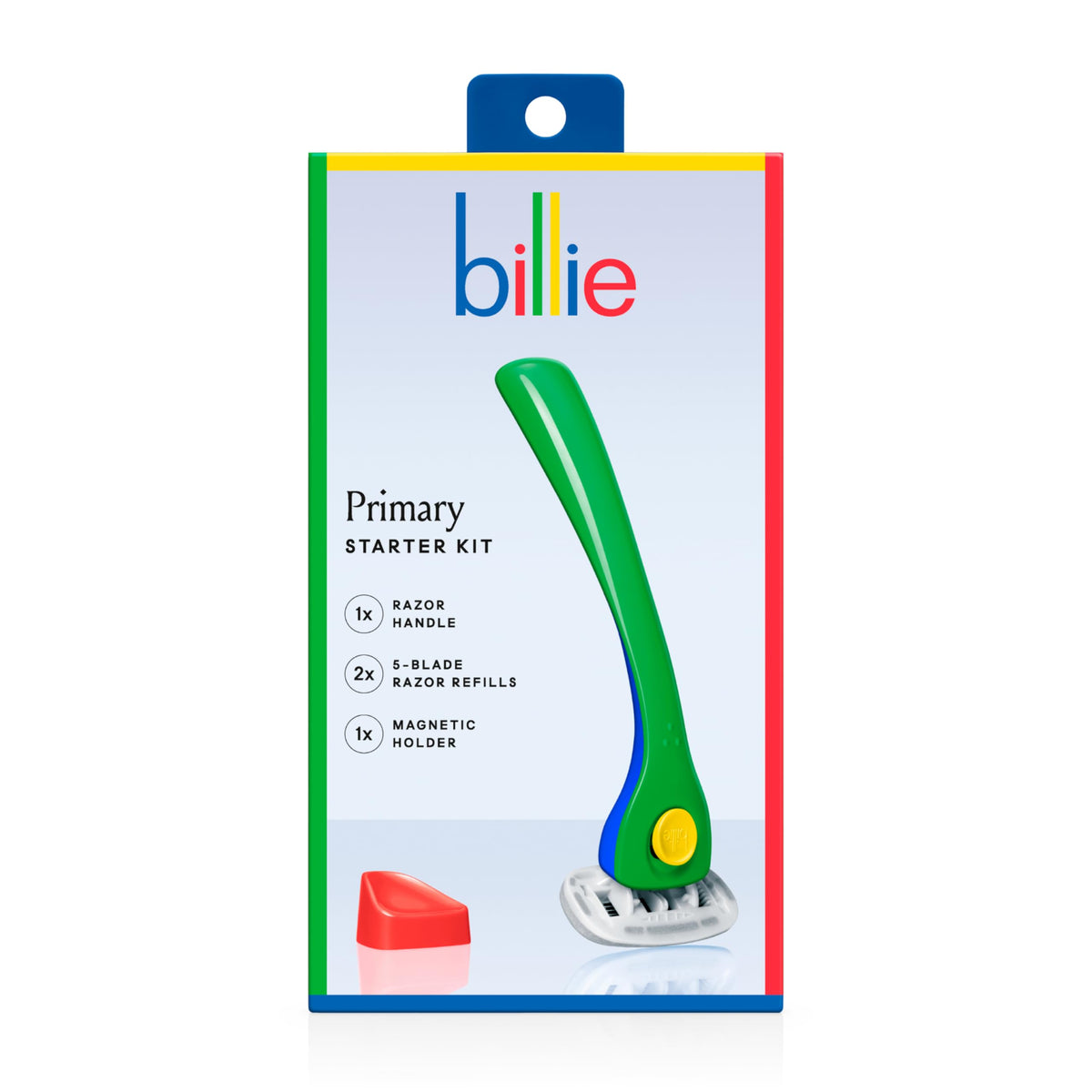 Billie front packaging showing kit contents and benefits