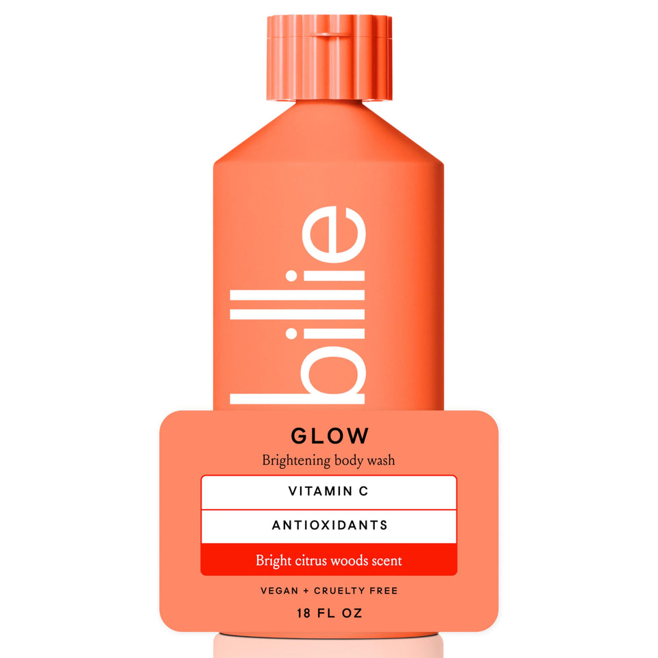 Billie front packaging showing bright citrus design and bottle benefits