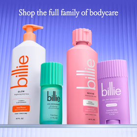 Billie body wash in shower lifestyle scene showing refreshed post-shower benefit